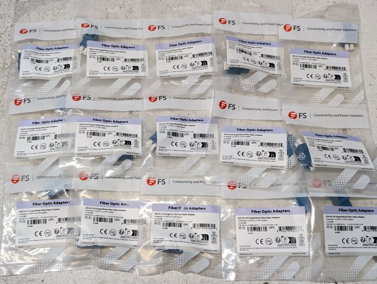 15 FS OS2 9/125 Single Mode Fiber Optic Adapters NEW LC/UPC to LC/UPC Duplux