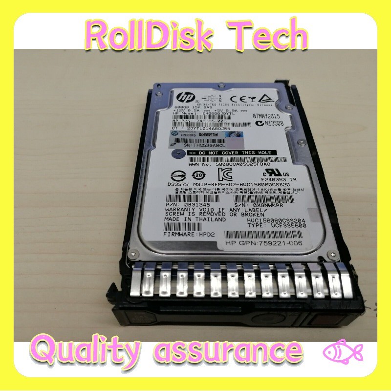 759212-B21 for HPE 759548-001 600GB 15K SAS 12G SFF 2.5" SC HDD Hard Disk Drive