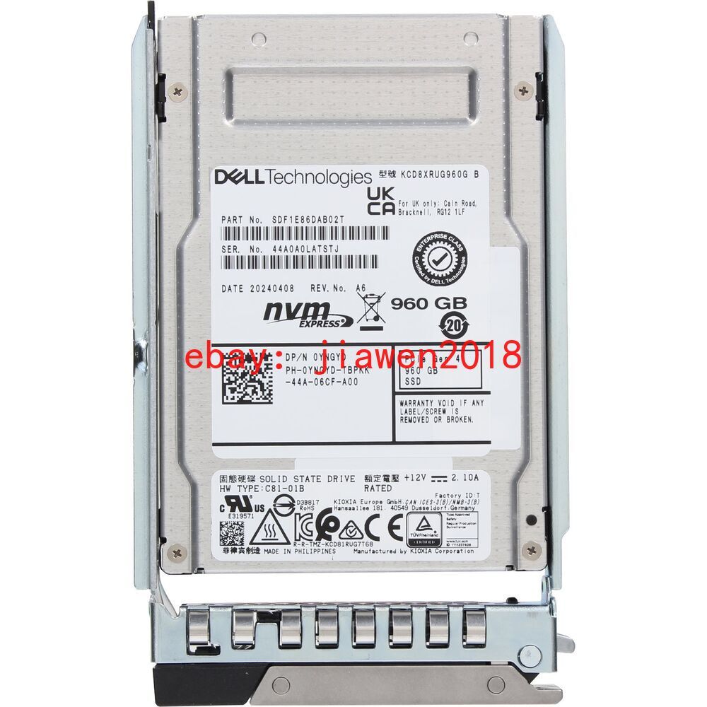 Dell 960GB PCIe Gen4 NVMe RI TLC 2.5 SSD KCD8XRUG960G (YNGYD)