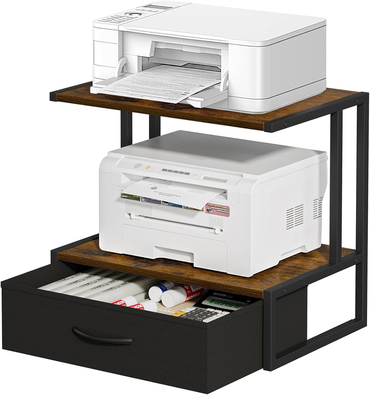 Printer Stand with Storage for Desk, with Fabric Drawer Desktop Printer Stand...