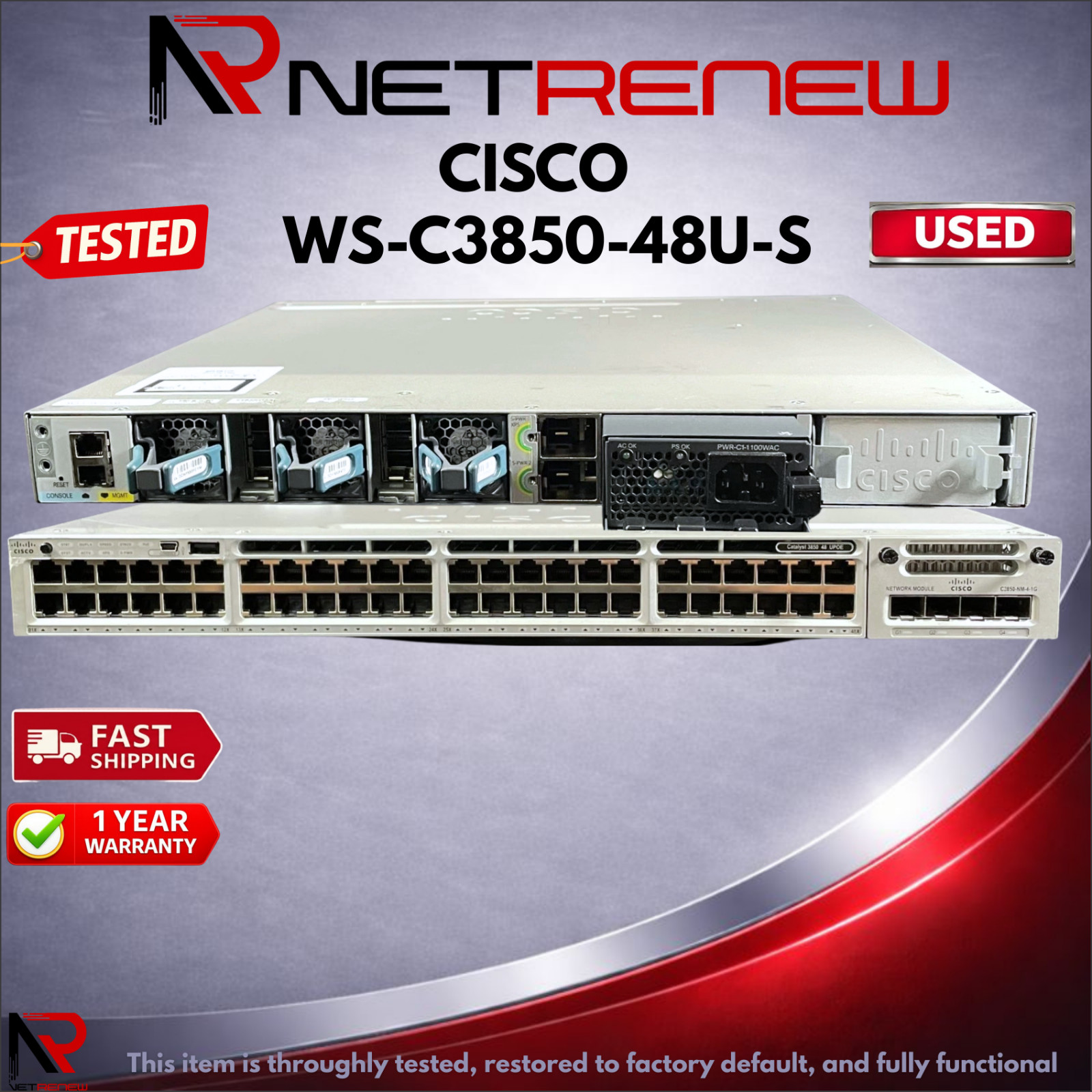 Cisco Catalyst WS-C3850-48U-S 48-Port UPOE Managed Switch