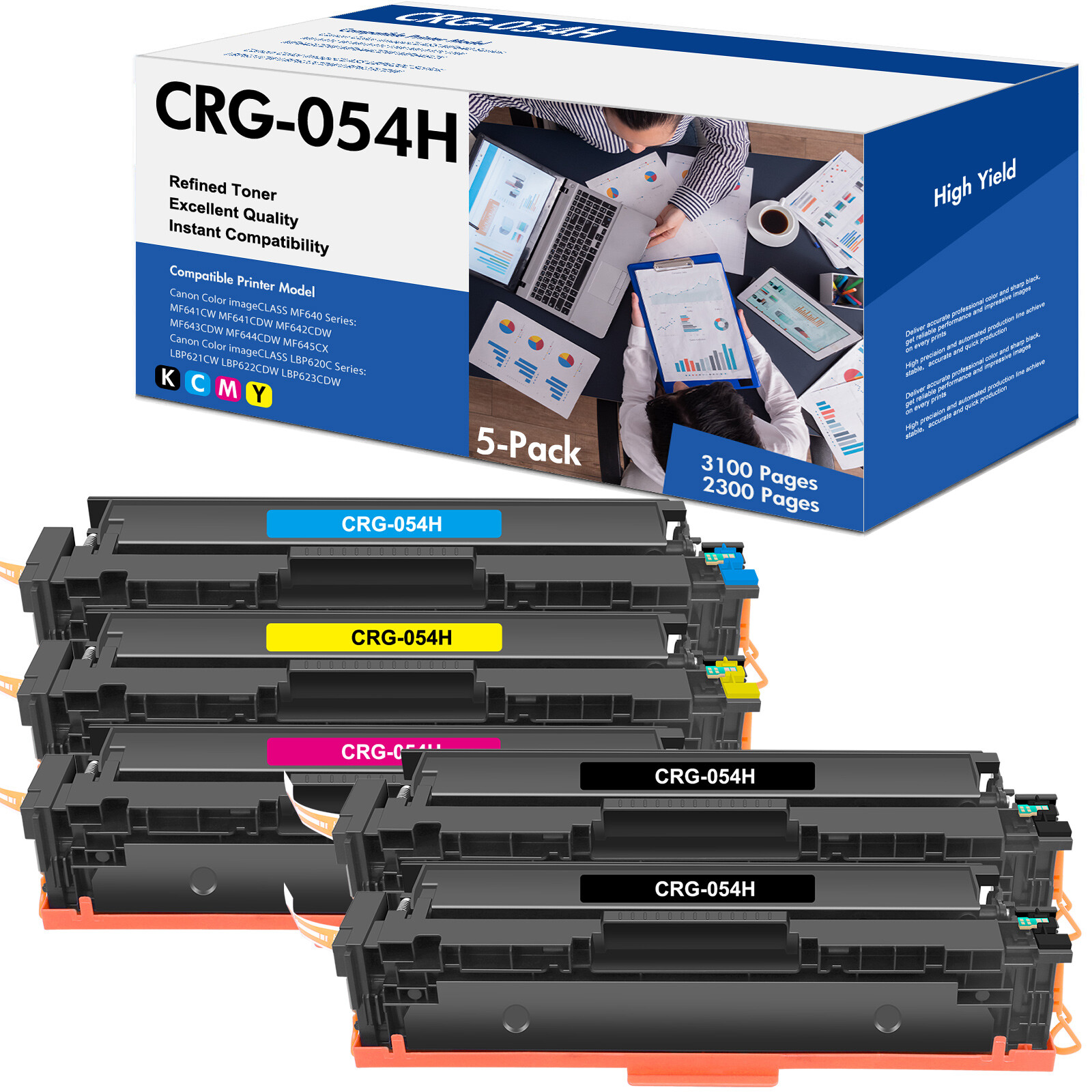 5x Cartridge 054 for Canon 054H Toner Imageclass MF645CX Printer (With New Chip)
