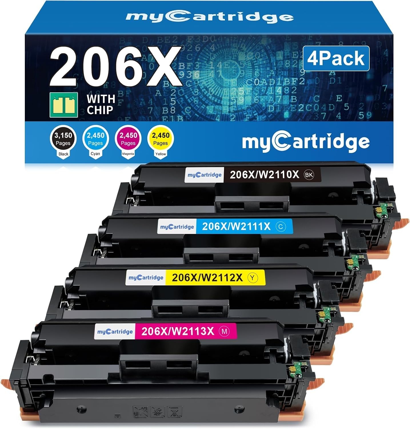 206X Toner Cartridges 4 Pack High Yield (with Chip) Replacement for HP 206X 206A