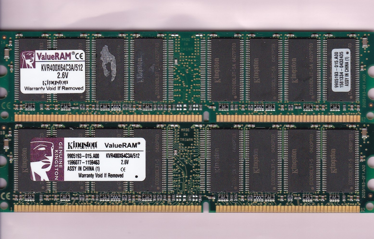 1GB 2x512MB PC3200 DDR-400 Kingston KVR400X64C3A/512 Desktop Ram Memory Kit DDR1