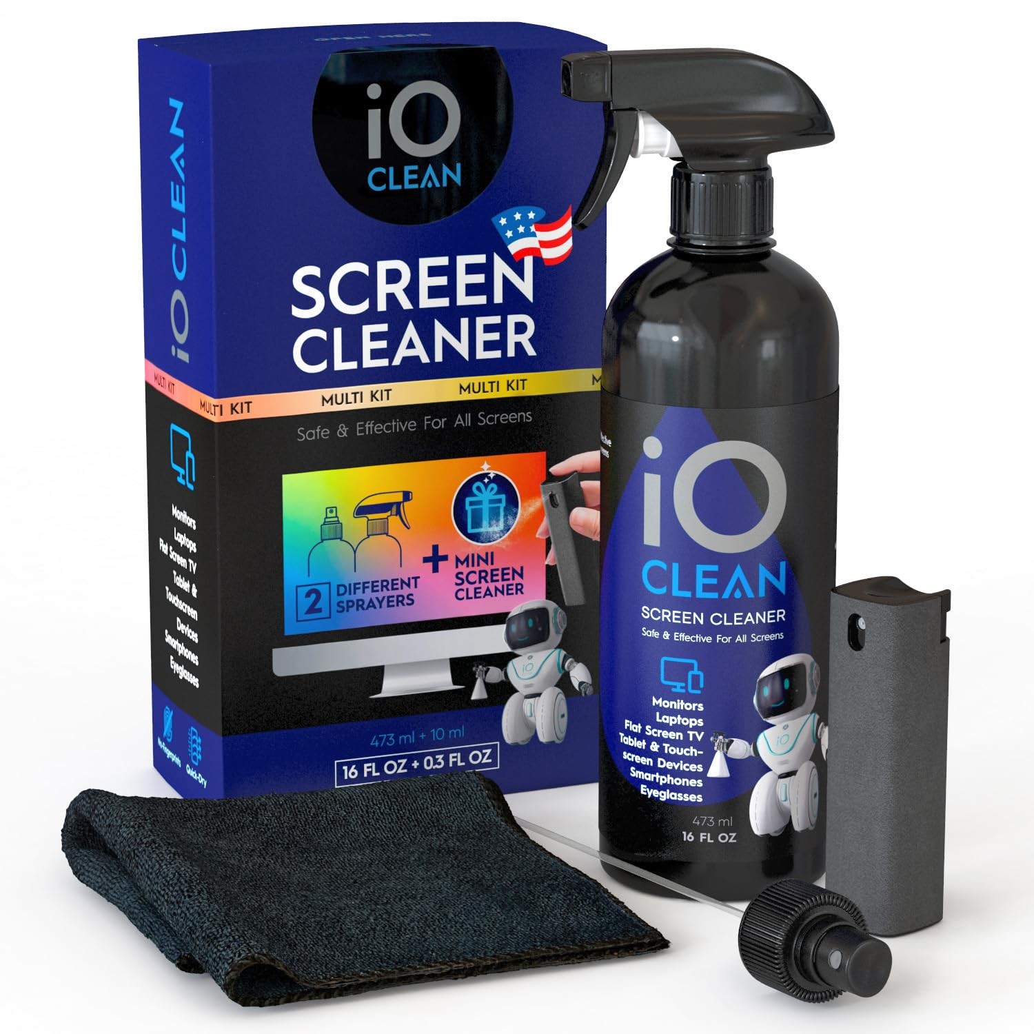 Screen Cleaner Spray (16oz + mini 16 Fl Oz + 0.3 Oz, Transparent liquid