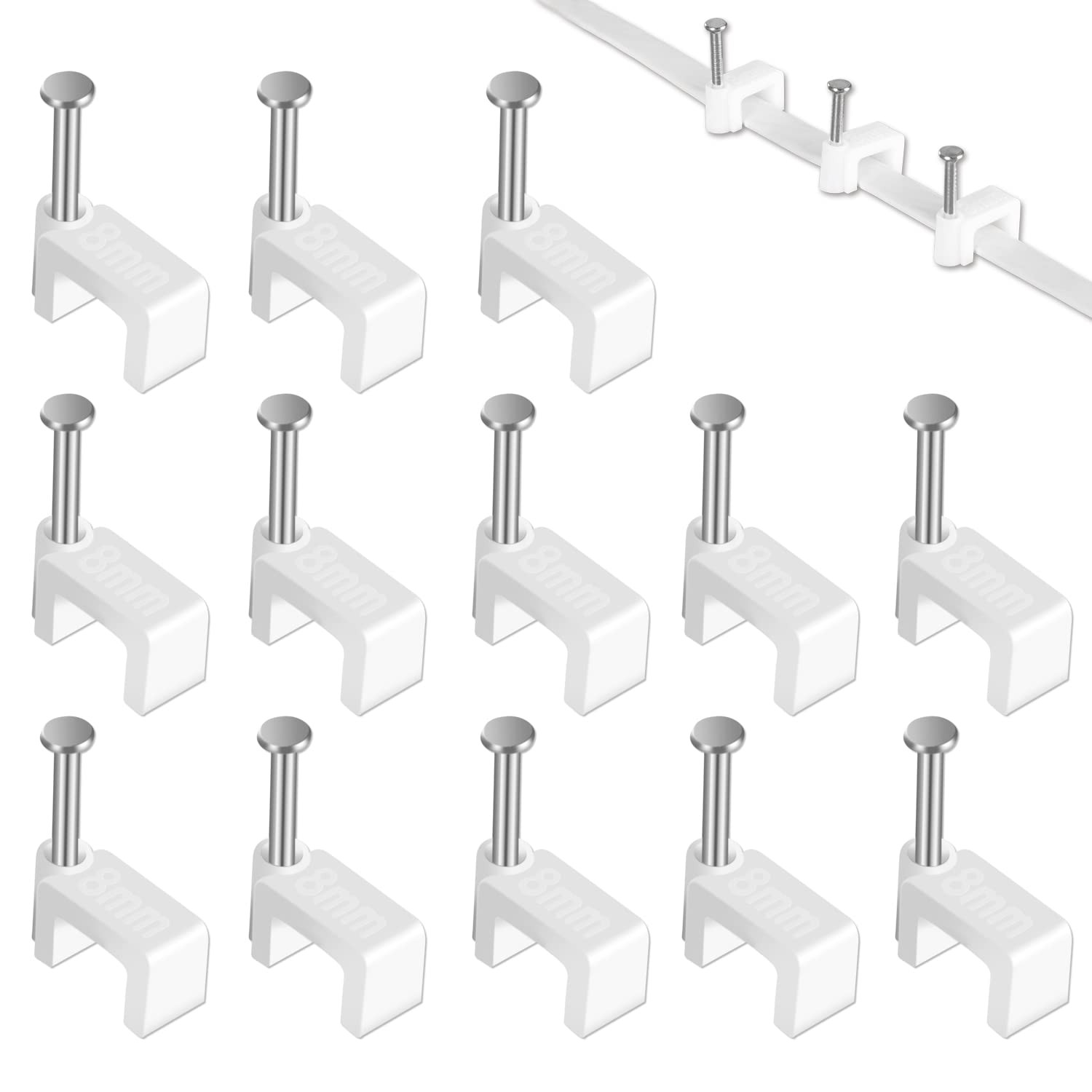 100Pcs 8mm Ethernet Cable Clips with Nails for Cat5 Cat6 Cat7 Cable White
