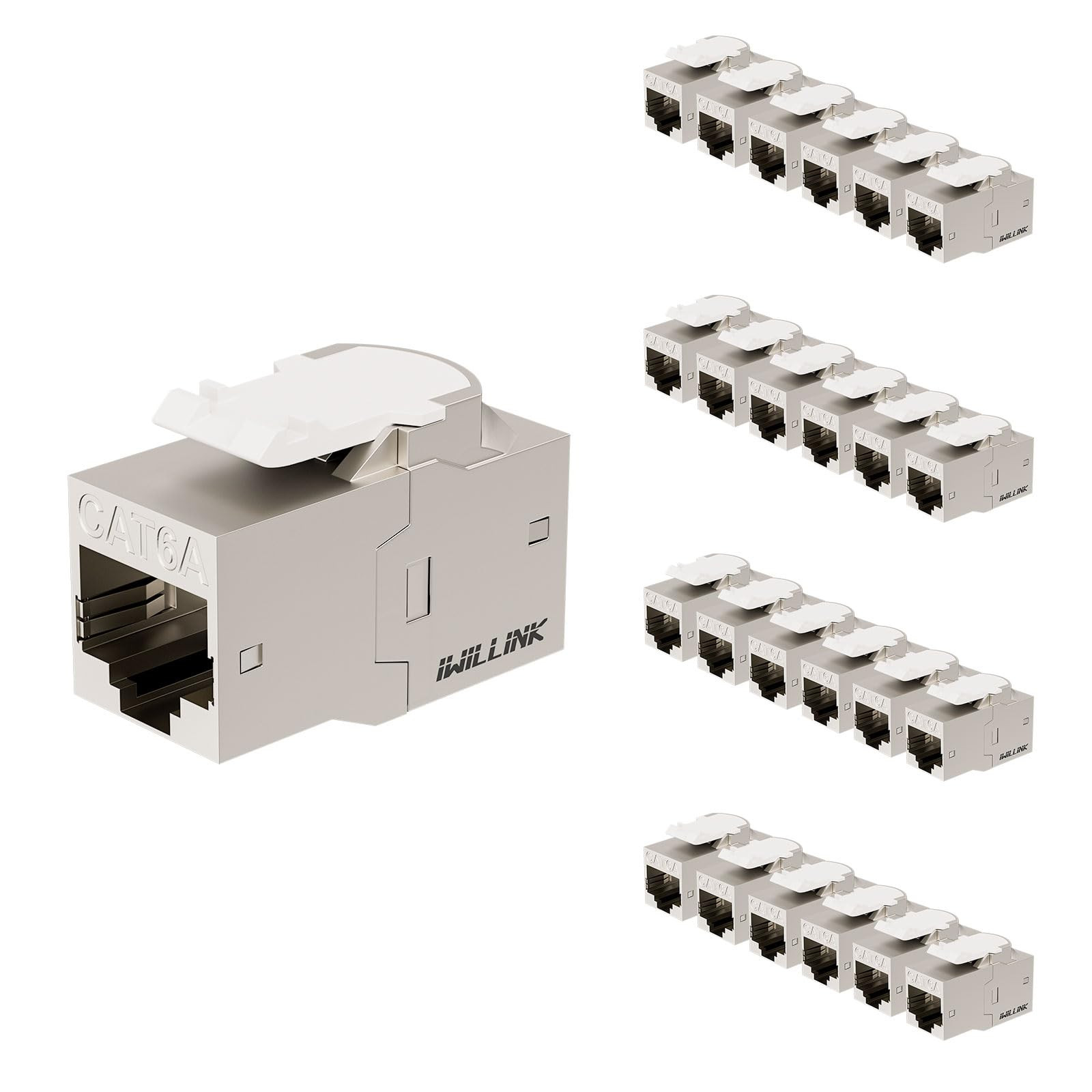 10Gbps Cat6A Shielded Keystone RJ45 Coupler 25-Pack, Zinc Alloy Metal Housing...