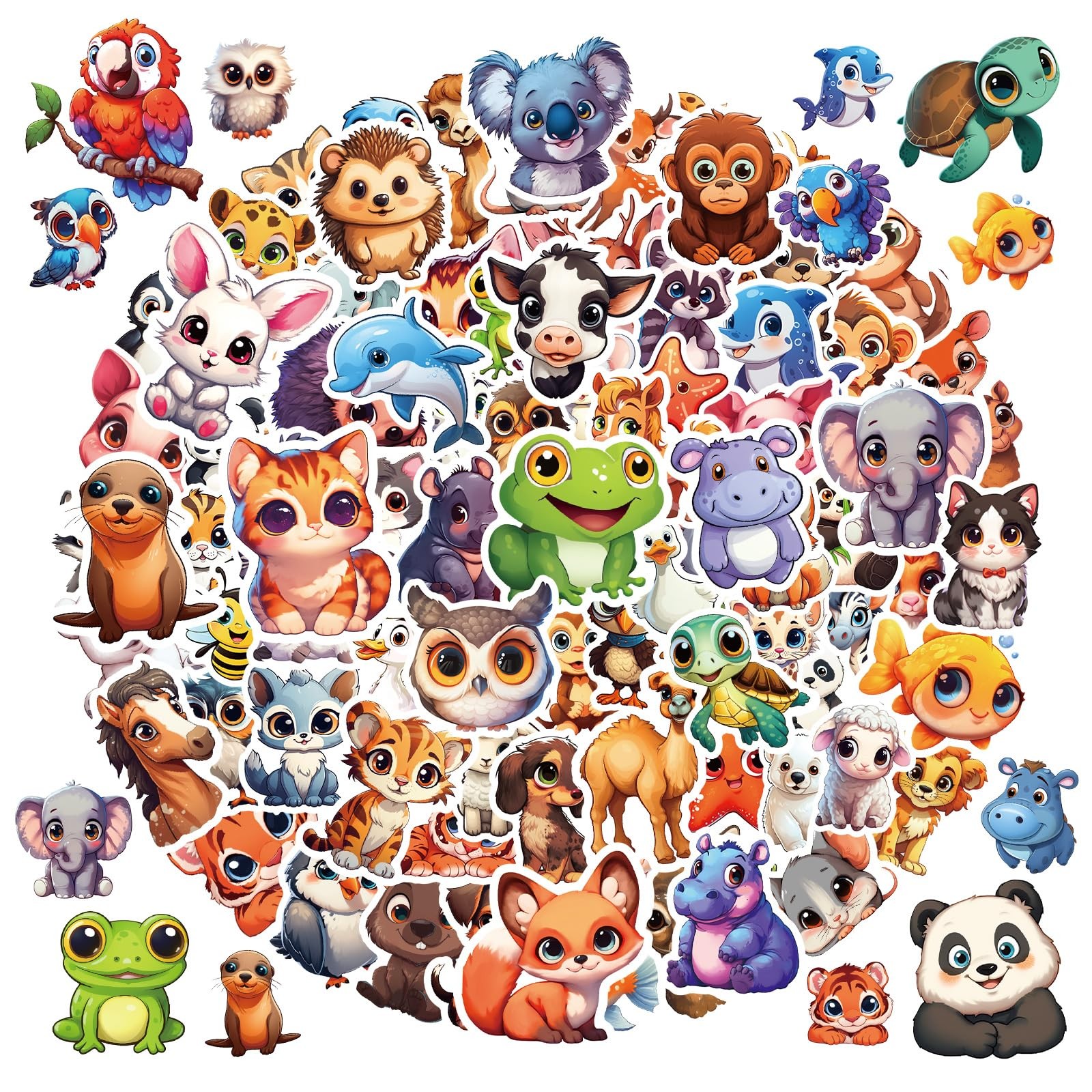 100 Pcs Big Eyes Cute Animal Stickers Bulk for Kids 2.5inch, Colorful