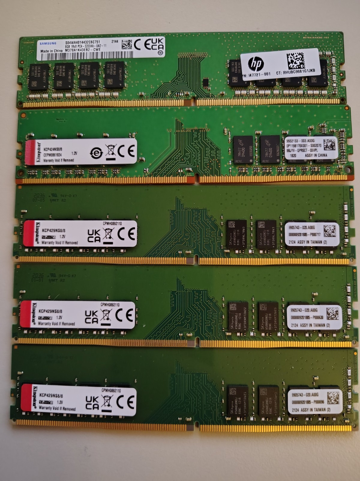 Lot of 5 - DDR4 8GB Desktop UDIMM PC Memory