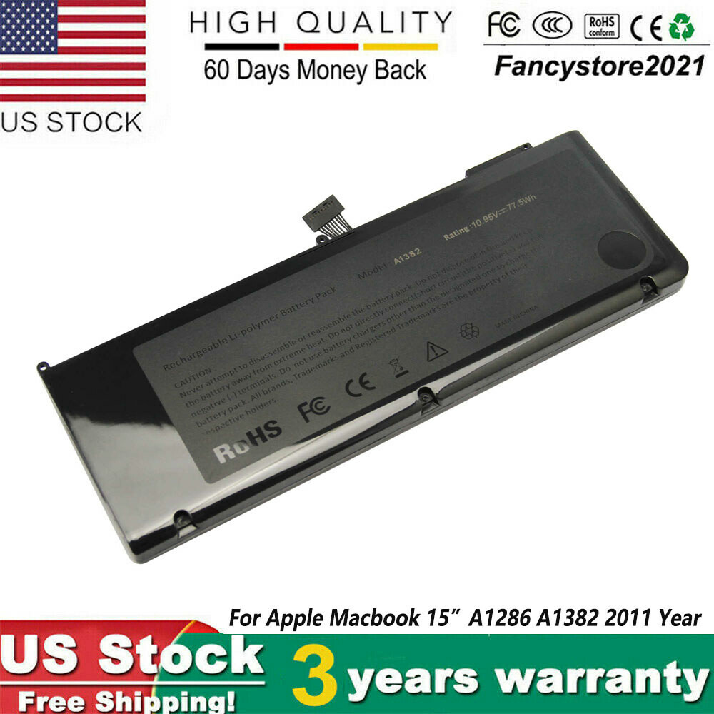  77.5 WH A1382 Battery for Apple MacBook Pro 15" A1286 Early/Late 2011 Mid 2012 