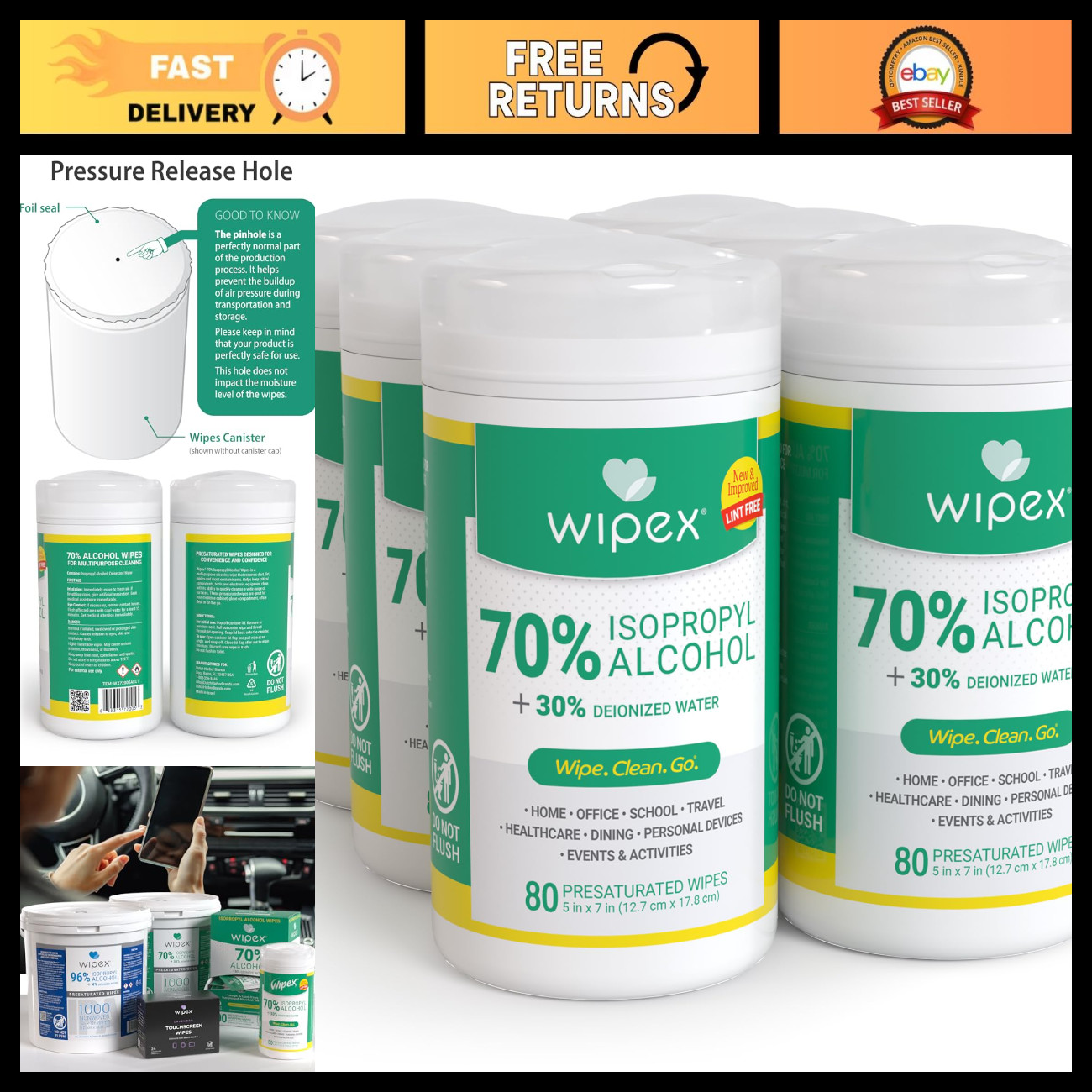 70% Isopropyl Alcohol Wipes for Electronics - Lint-Free Tech Cleaning Cloths, 80