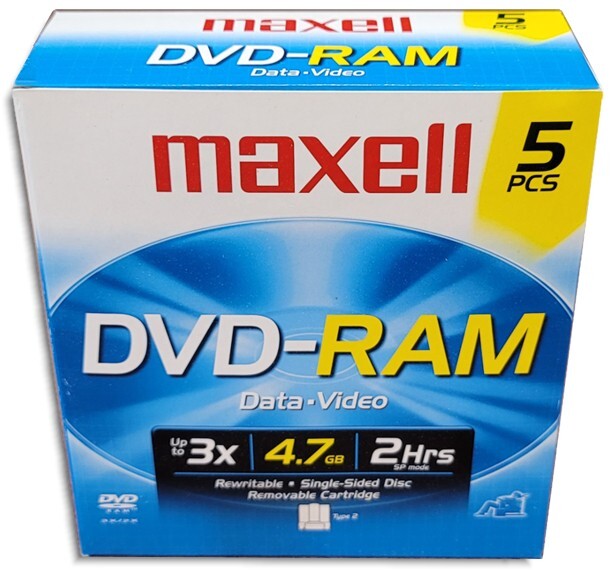 5-Pak Maxell 4.7GB 3X DVD-RAM in Type-2 Cartridges with Hard Coating, #636040