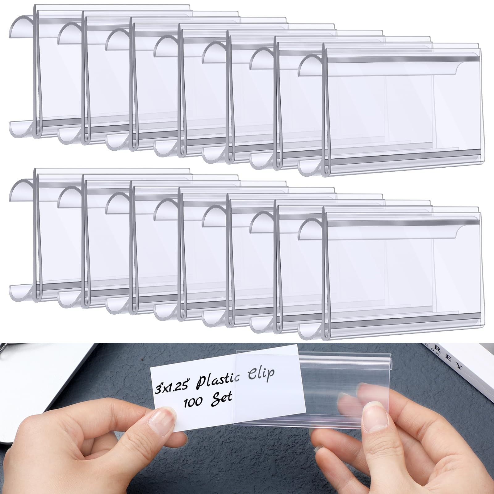 100 Pcs Clear Plastic Wire Shelf Label Holders for Storage Bins Baskets Labels