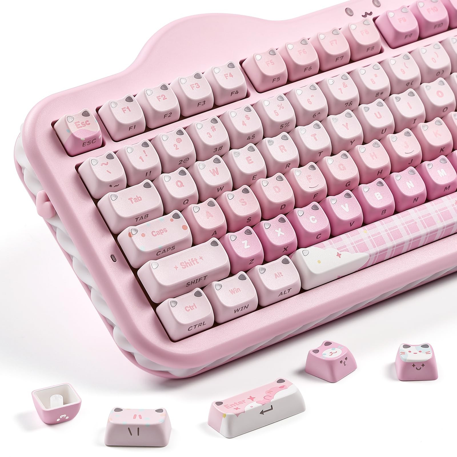 Cute Cat 113 Keys PBT/PC Shine Through Keycaps Pink Fits 60%/65%/75%/96%/100%