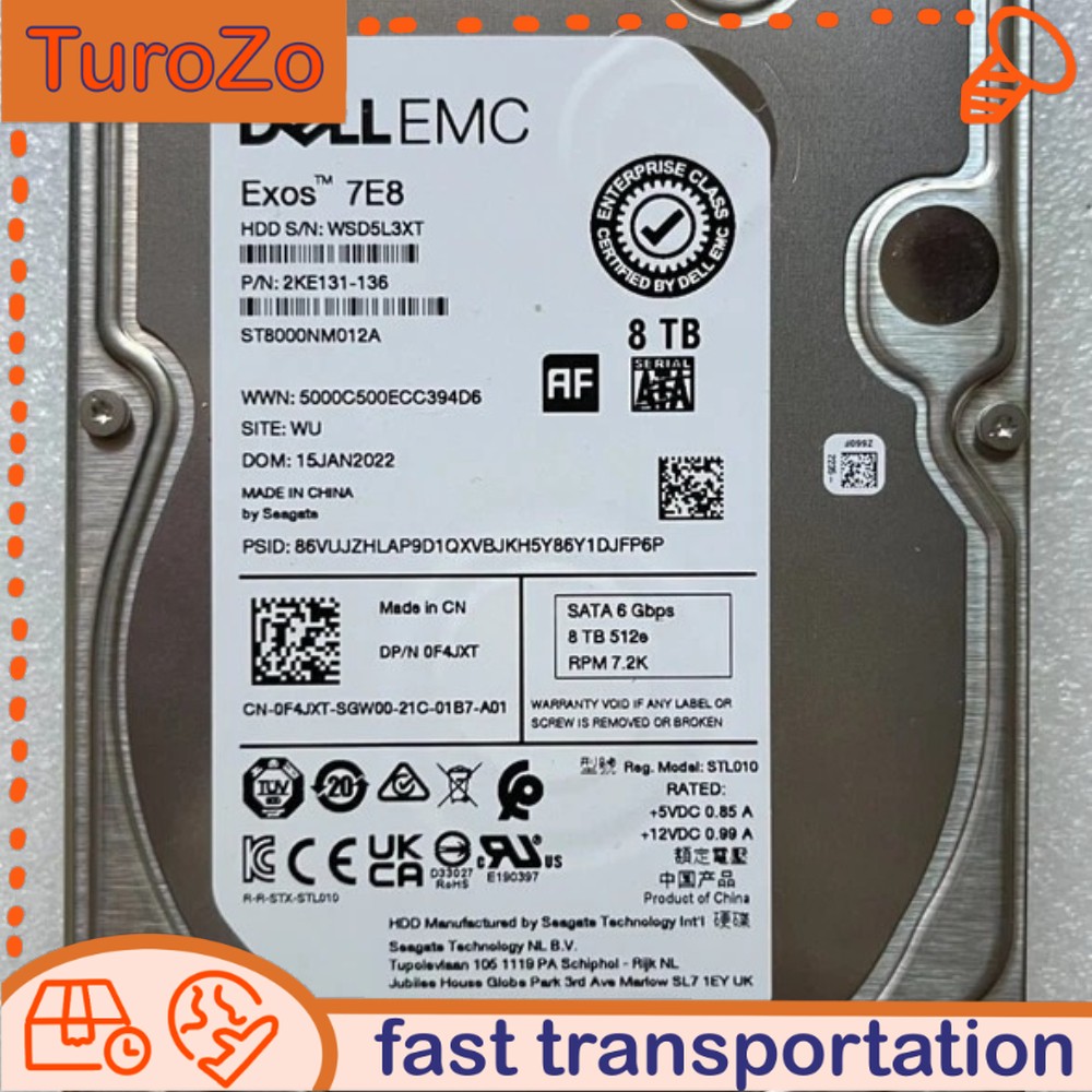 New DELL 0F4JXT F4JXT EMC 8TB 7.2K SATA 3.5" 6Gb/s HDD Hard Drive 14/15/16G KIT