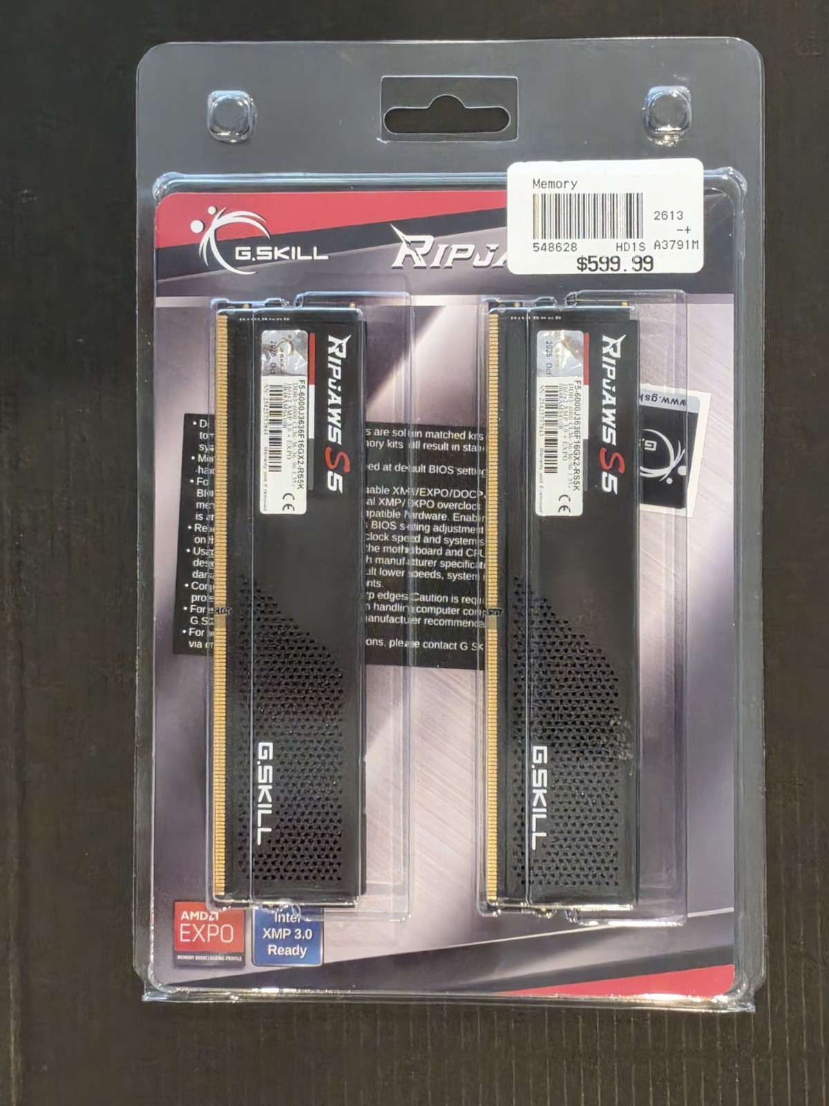 G.SKILL Ripjaws S5 32GB (16GB x2) DDR5-6000 Desktop Memory DIMM *NEW SEALED* RAM