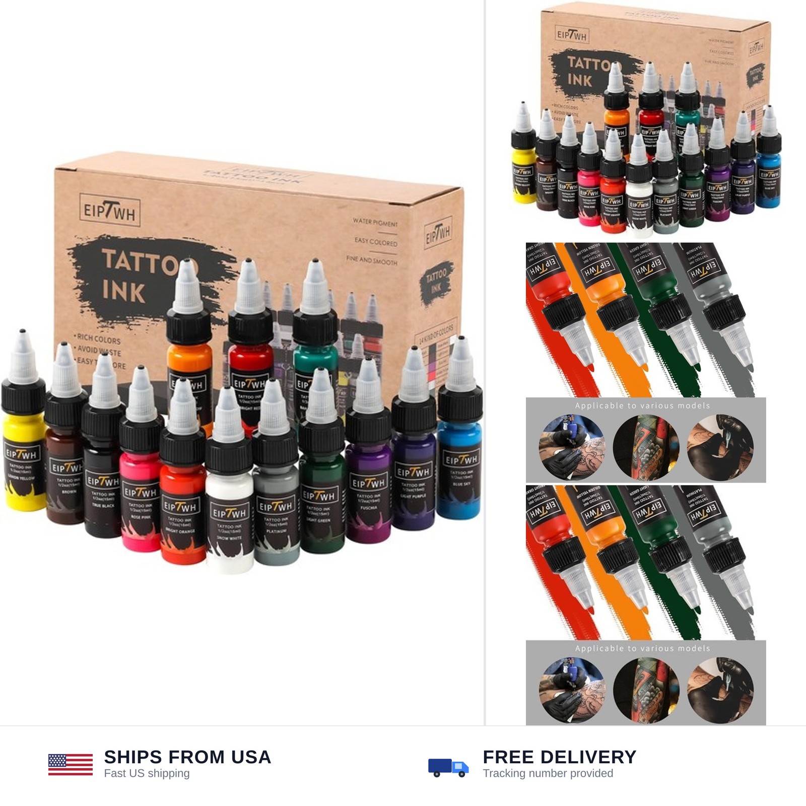 14 Colors Tattoo Ink Set,15ml 1/2oz Tattoo Ink Colors Set for Outlining&Shadi...