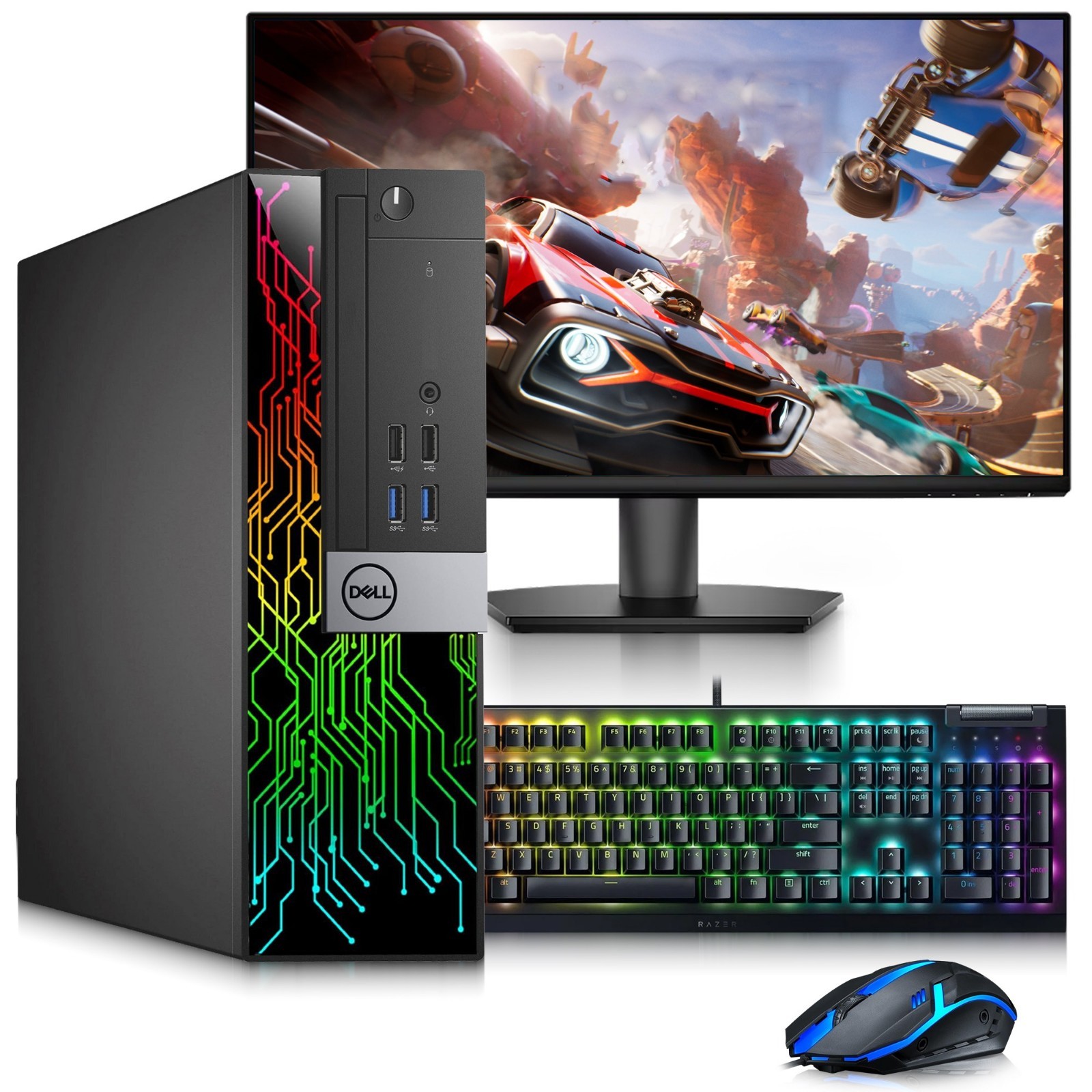 Dell 3040 RGB Gaming PC i7-6th 16GB 1TB SSD HDD 24” LED AMD RX-550 RGB-KB&M W11