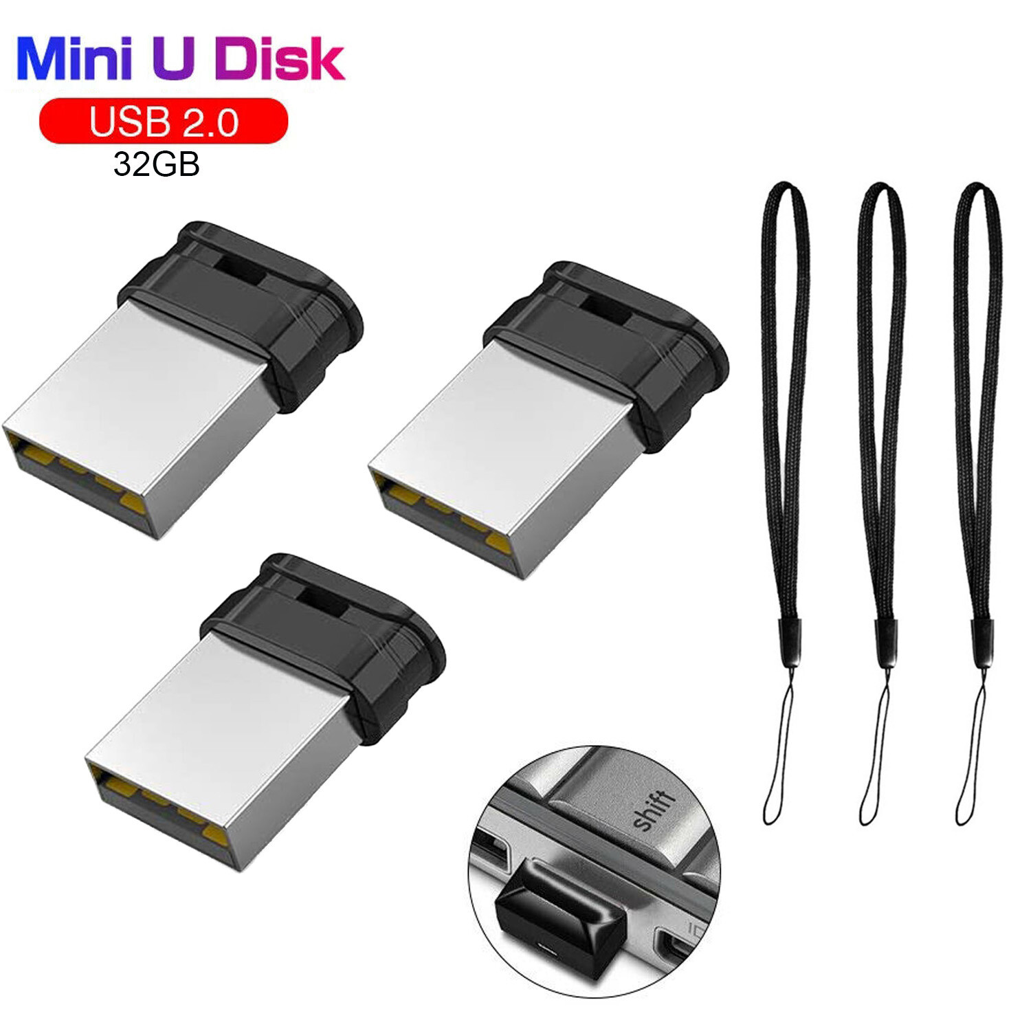 3 Pack 32GB USB Flash Drive Mini Memory Stick Ultra Slim USB 2.0 Thumb Drive
