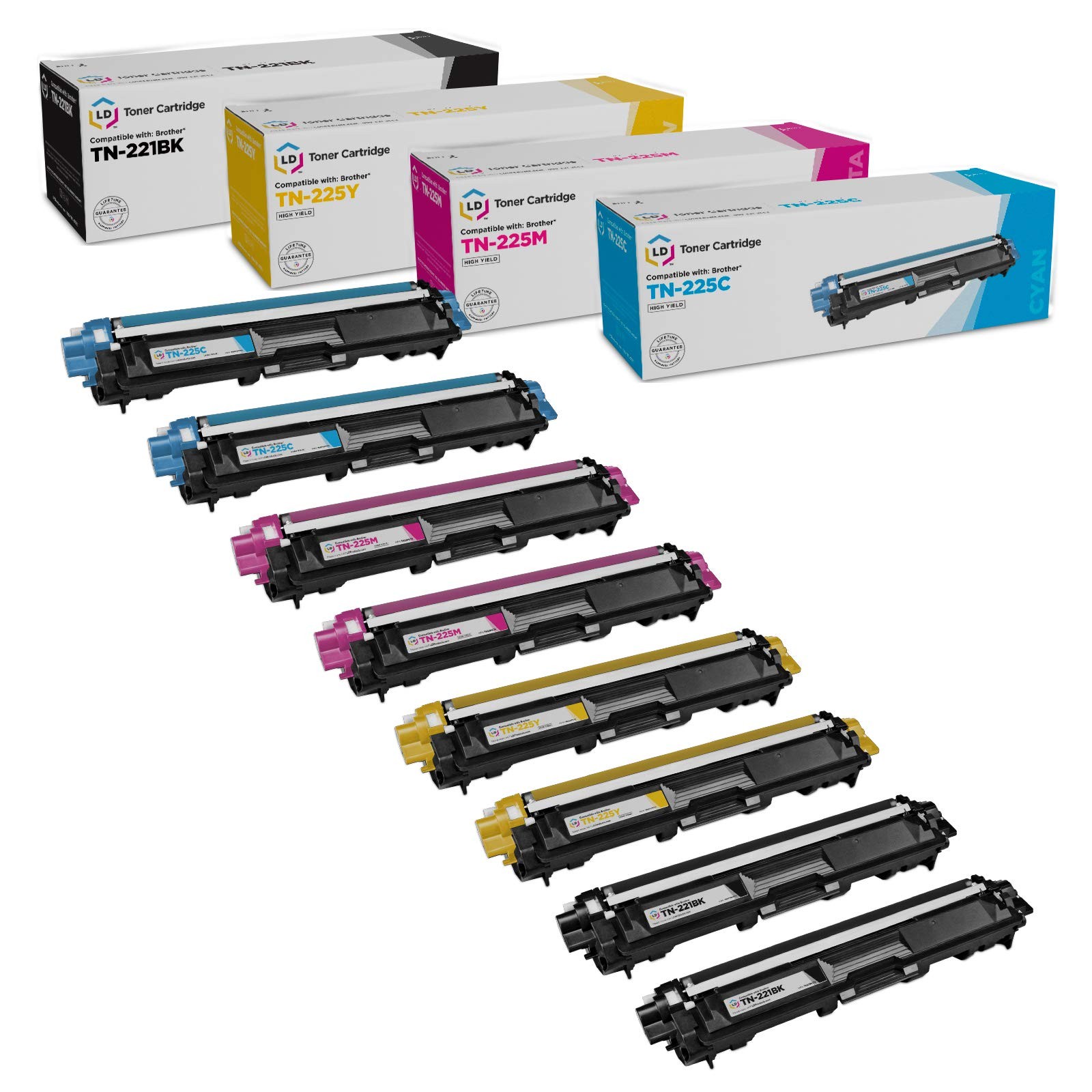LD Compatible Brother TN221/TN225 8PK: 2 TN221BK/2 TN225C/2 TN225M/2 TN225Y
