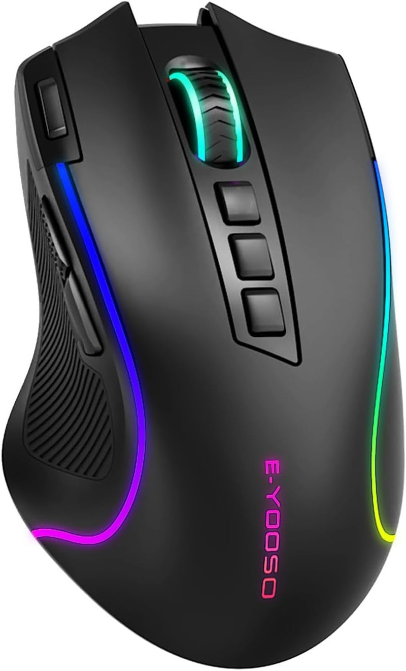 E-YOOSO Wireless Gaming Mouse, Ergonomic PC Gaming Mice with Thumb Groove, Tri-M