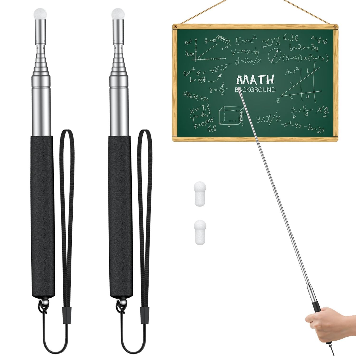 Uniclife 2 Pack Retractable Teacher Pointer Stick 2 Pcs, Black(up to 39.3") 