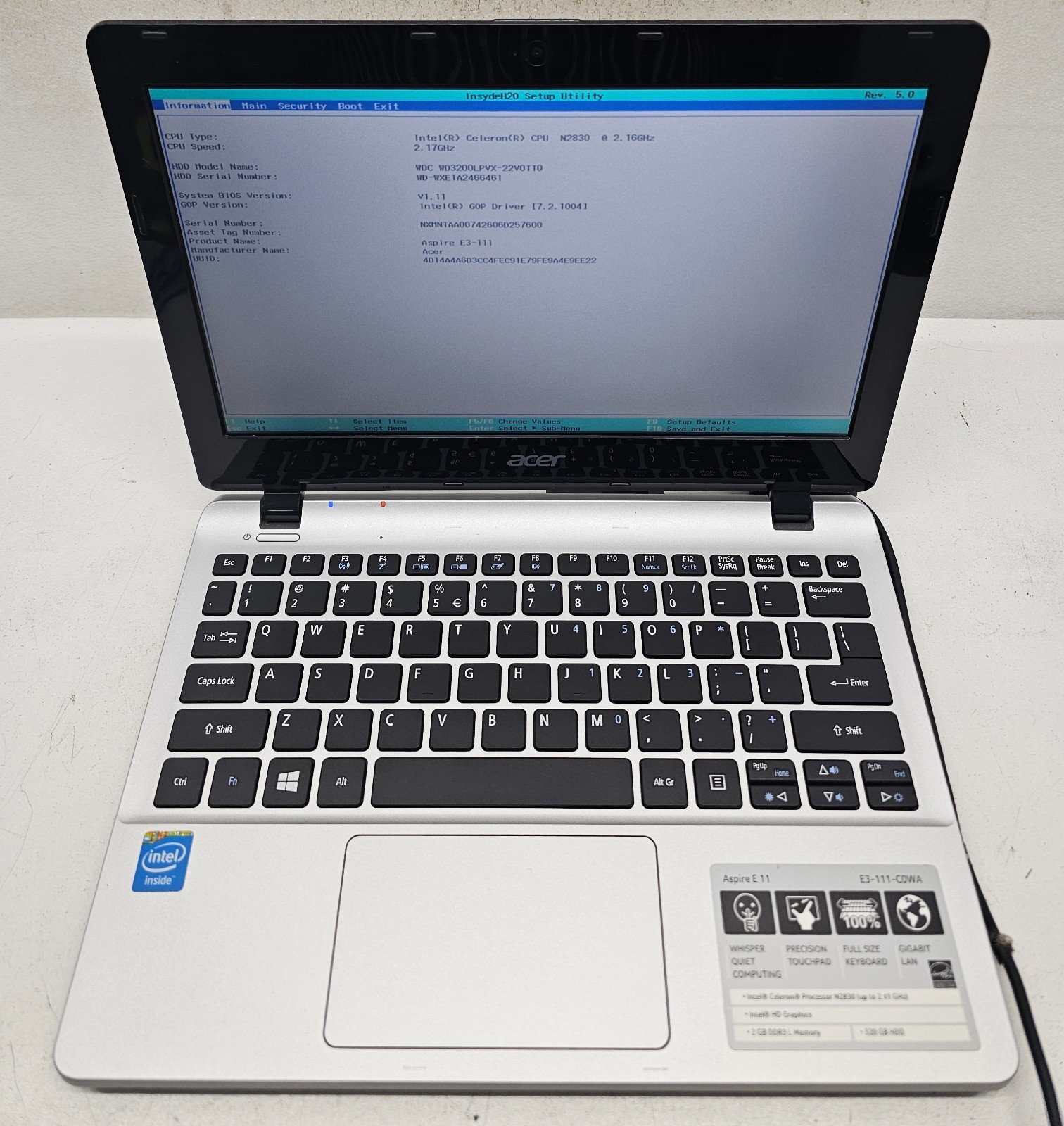 Acer Aspire E 11 E3-111-C0WA Laptop Intel Celeron N2830 2GB 320GB HDD NO OS (FL)