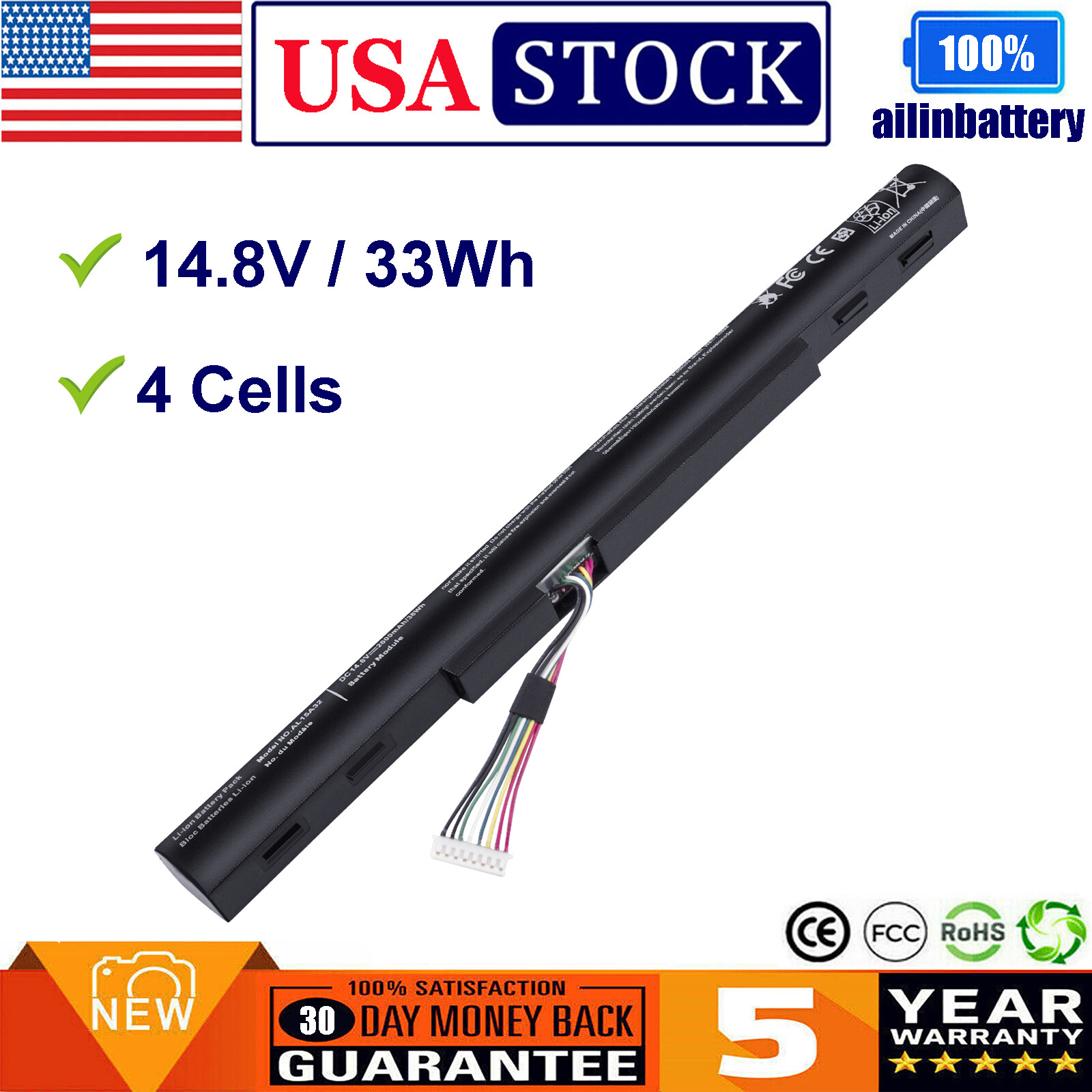 Replacemnet AL15A32 Battery for Acer E5-473 E5-473G E5-573 E5-573G Series Laptop
