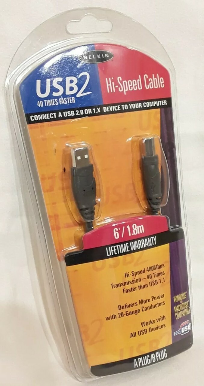 Belkin 6’ Hi-Speed Cable USB 2.0 A Plug/B Plug F3U133-06 NEW SEALED