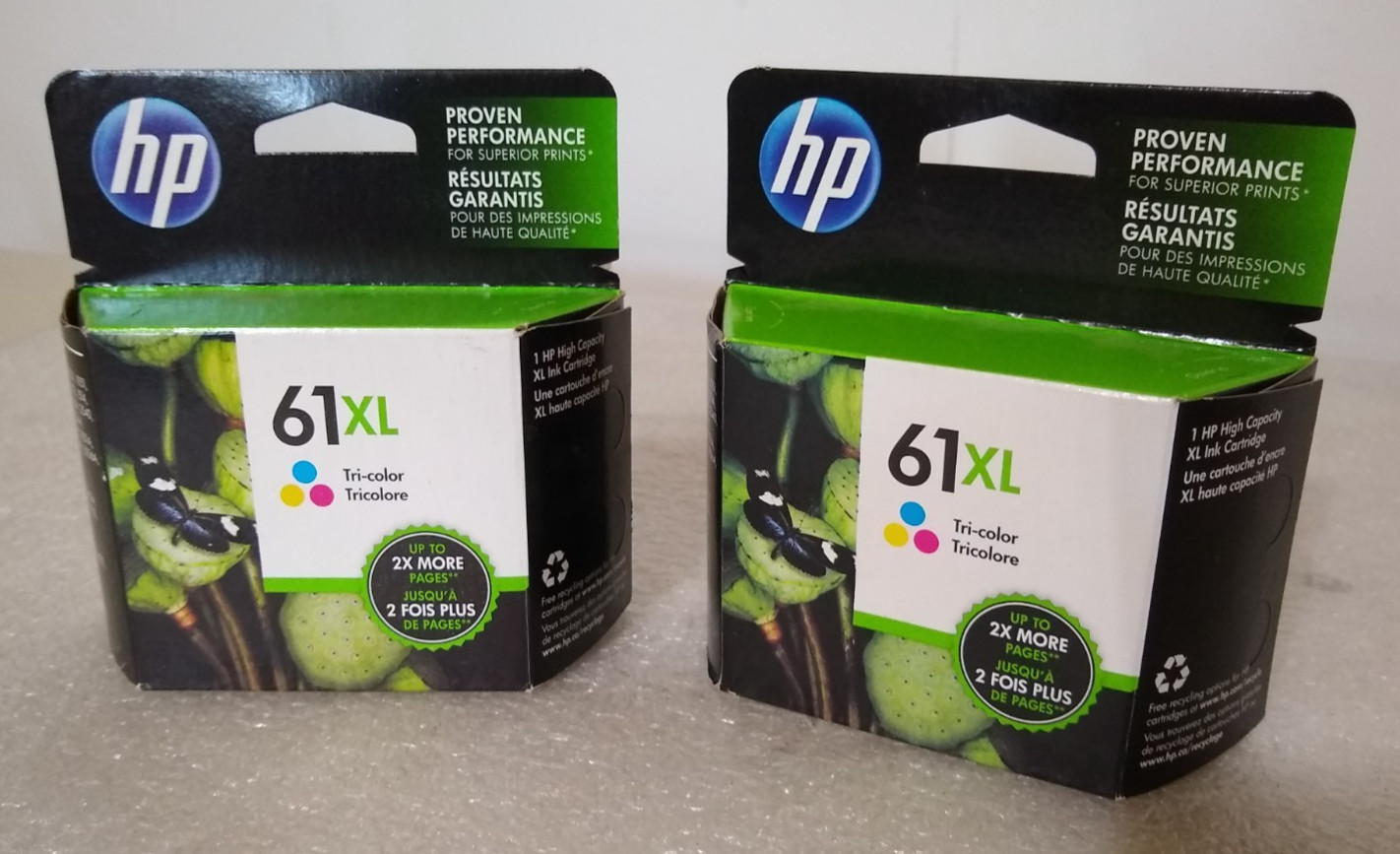 Lot of 2 Genuine HP 61 XL Tri-Color Ink Cartridge Sealed Tri-Color dated 2016