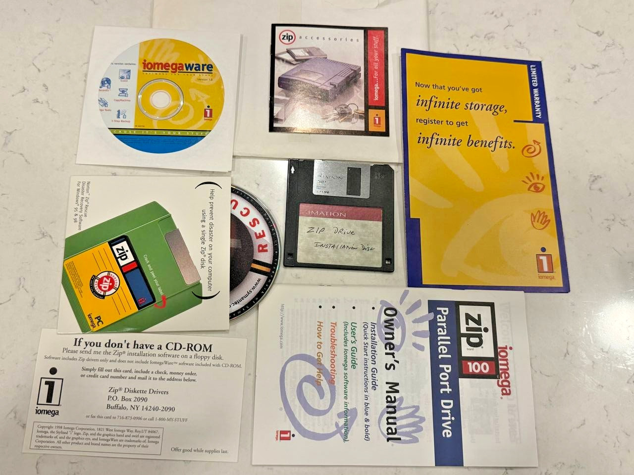 Vintage 1998 Iomega Zip 100 Parallel Drive Manual IomegaWareCD Norton Rescue UNT