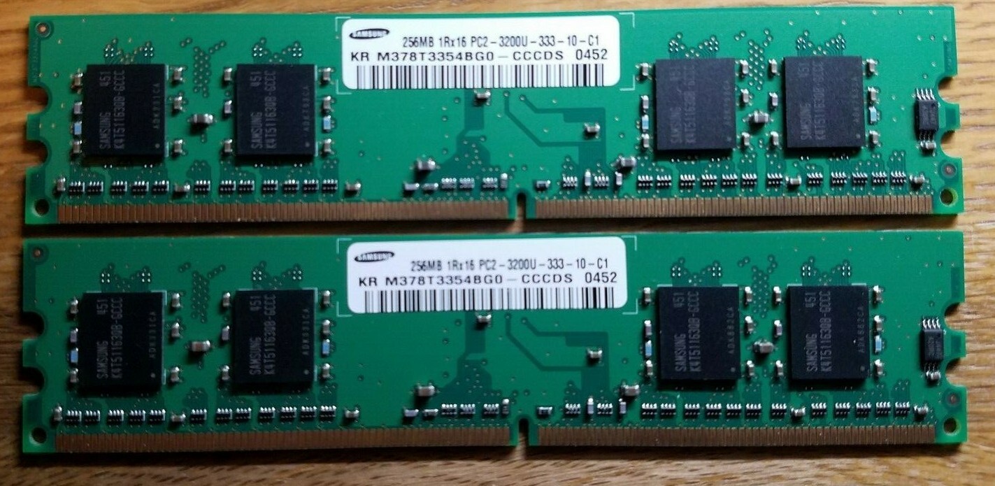 512 MB [2X256 MB] PC2-3200U Samsung DIMM 400 MHz DDR2 Unbuffered RAM for desktop