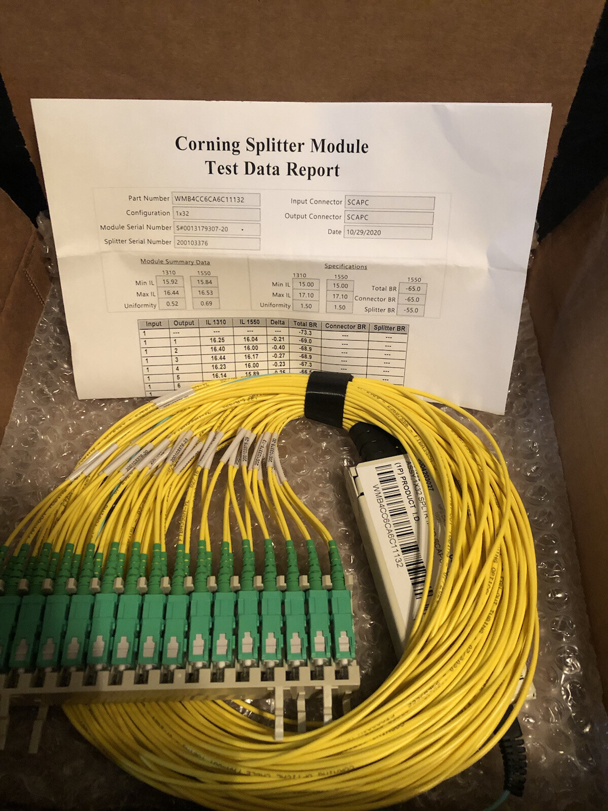 Corning Splitter Tool Test  1x32  NEWWMB4CC6CA6C11132SCAPC Module-LS