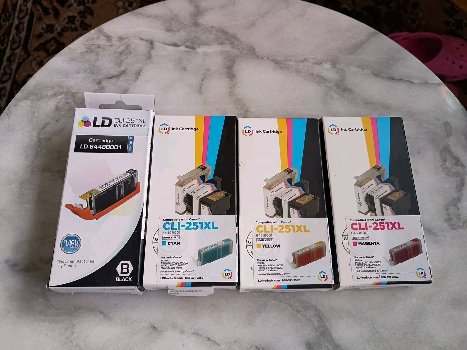 Lot of 4 Canon Compatible Ink Cartridges CLI-251XL Black Cyan Yellow & Magenta