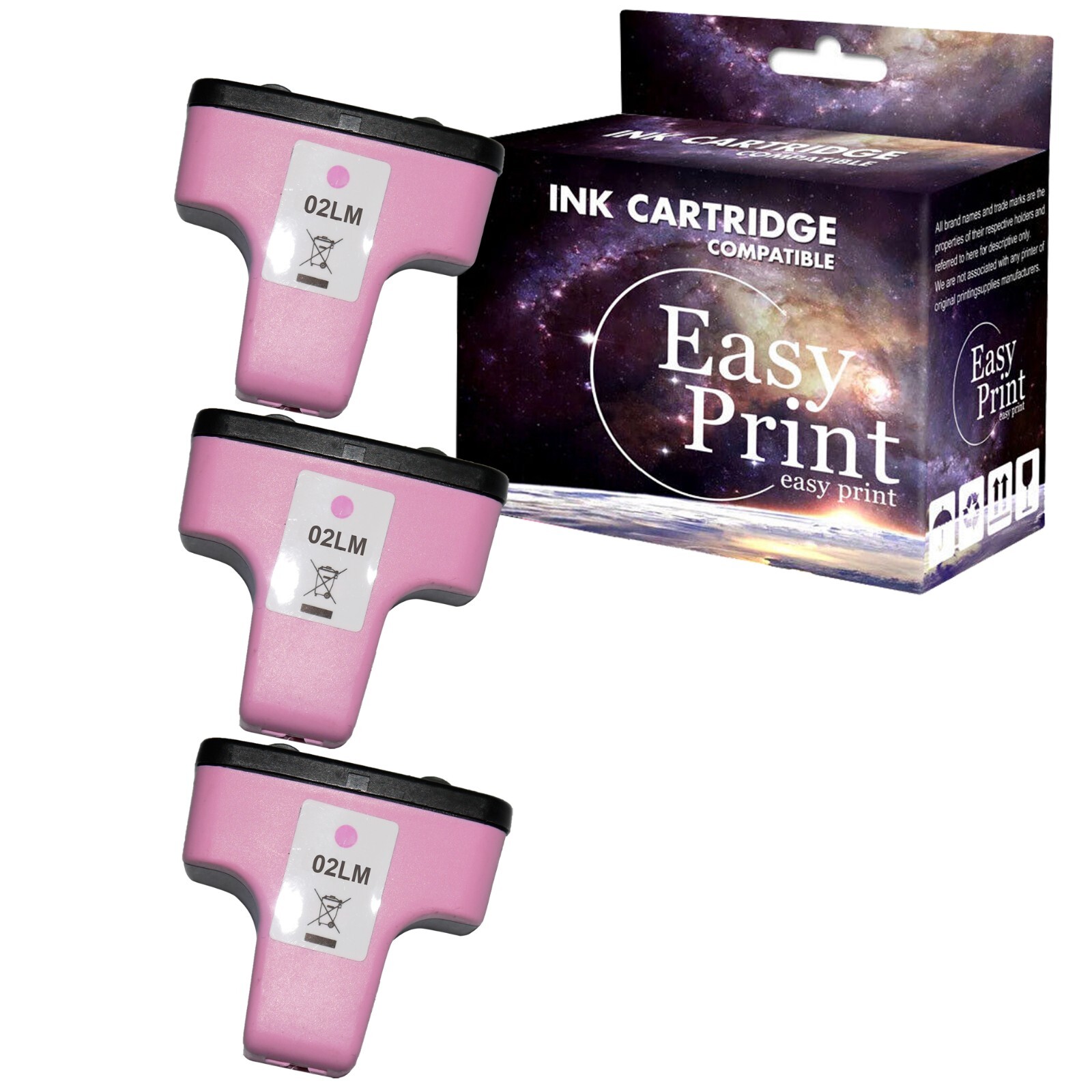 3PK replace for HP02 Ink Cartridge for PhotoSmart D7400  C5150, Light Magenta