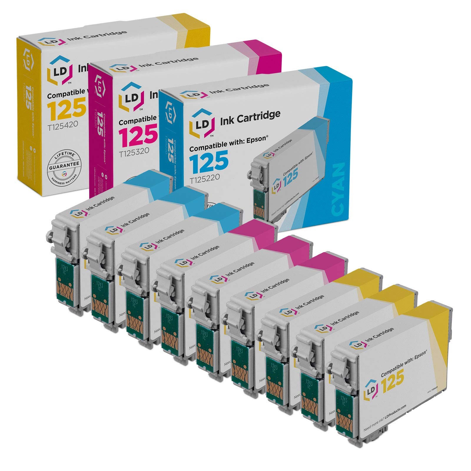 LD Replacement Ink for Epson 125 T125 CMY Set of 9: T125220 T125320 T125420