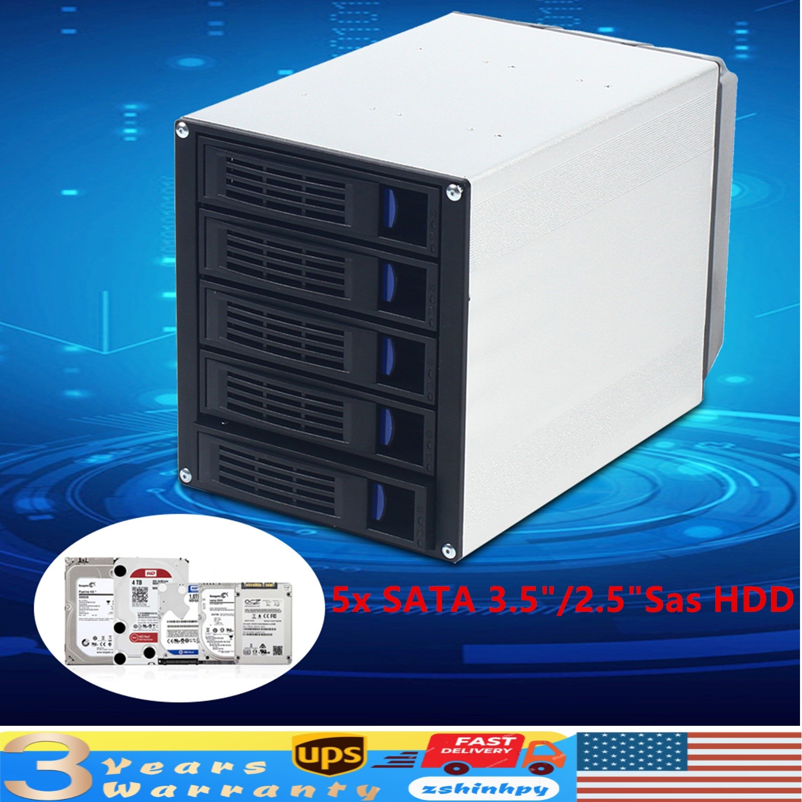 5 bays SATA SAS D Drive Bay Hard Drive Disk Case Enclosure 2.5"/3.5" USA