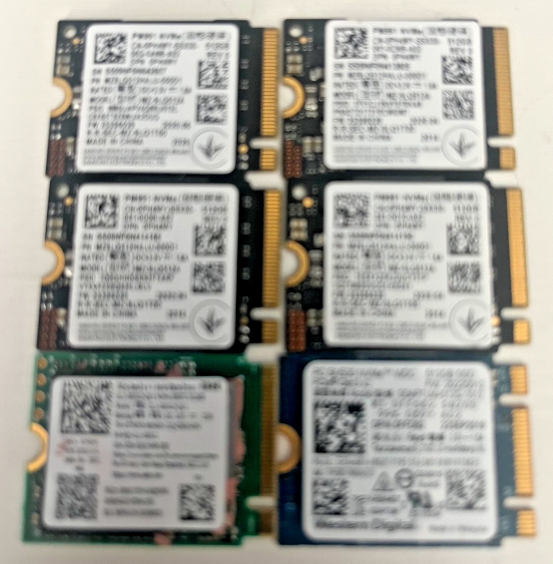 Lot of (6) Samsung WD Western Digital 512GB NVMe PCIe M.2 SSD BAD SECTORS parts