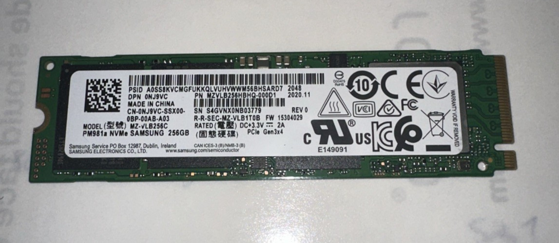 Samsung PM981 MZ-VLB256C 256 GB PCIe Gen3 80mm Solid State Drive