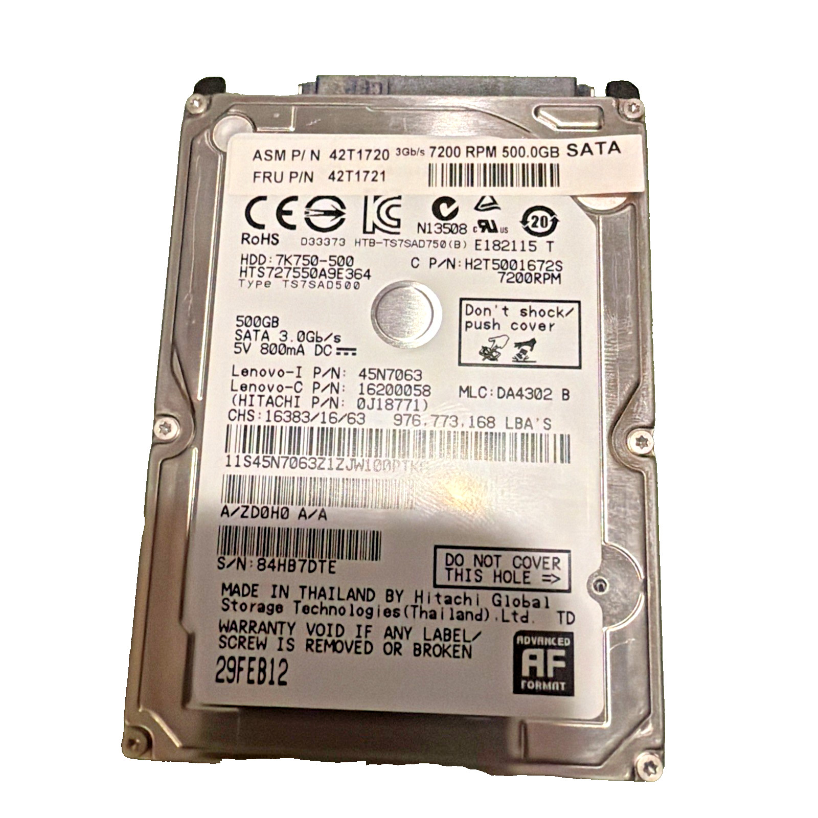 HGST Travelstar Z7K500 500GB (HTS727550A9E364) 7200RPM SATA  Tested Working