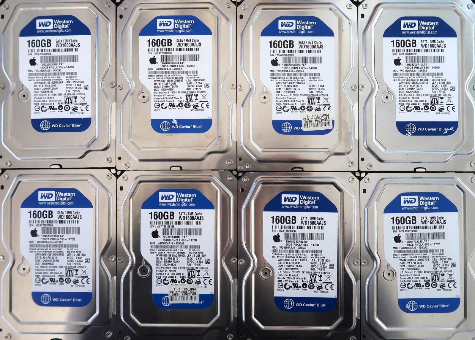 Lot of 8 Western Digital WD1600AAJS 7200rpm 8MB 3G/s Sata II 3.5" 160gb Sata HDD