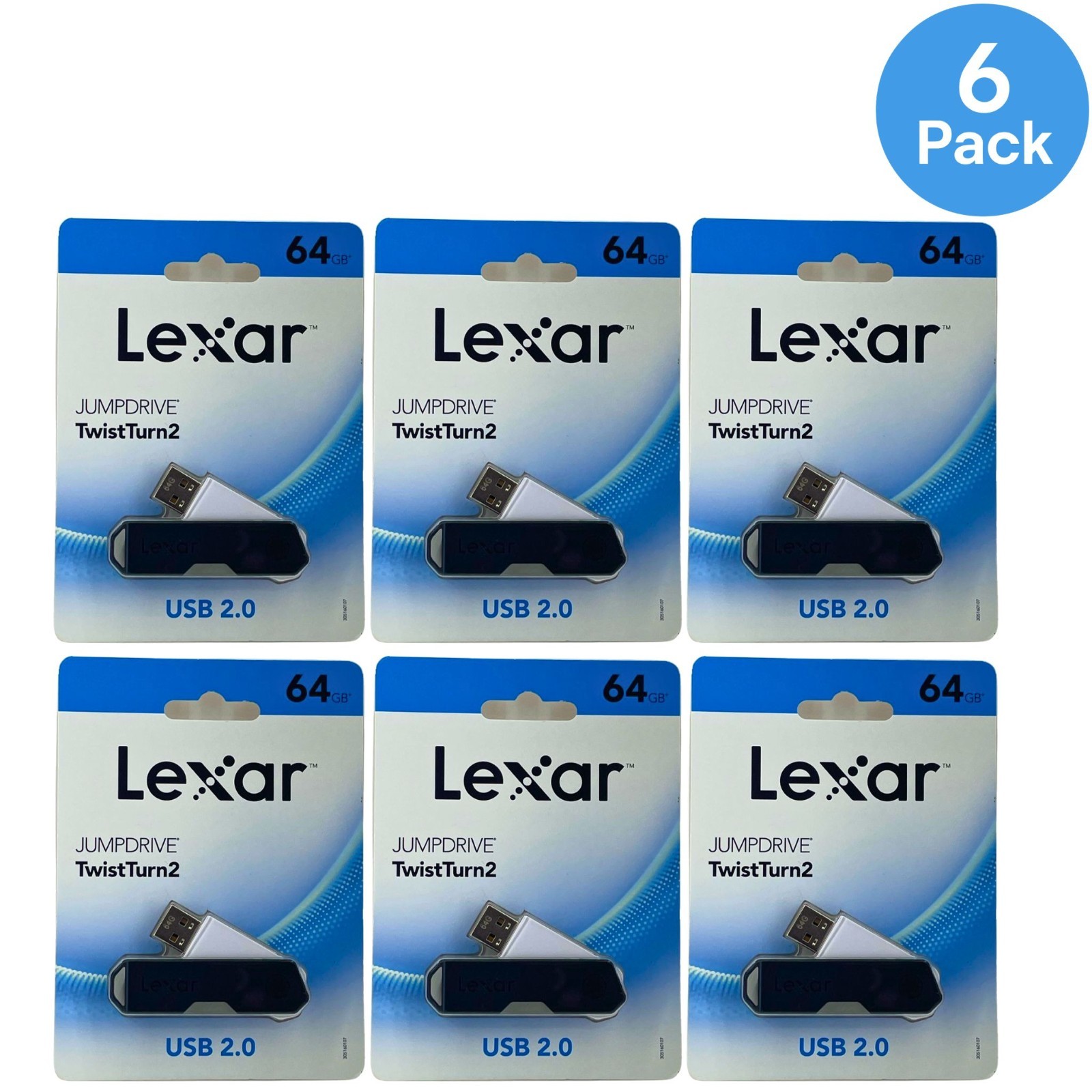 Lexar JumpDrive TwistTurn2 64GB USB 2.0 Flash Drive 6 Pack New
