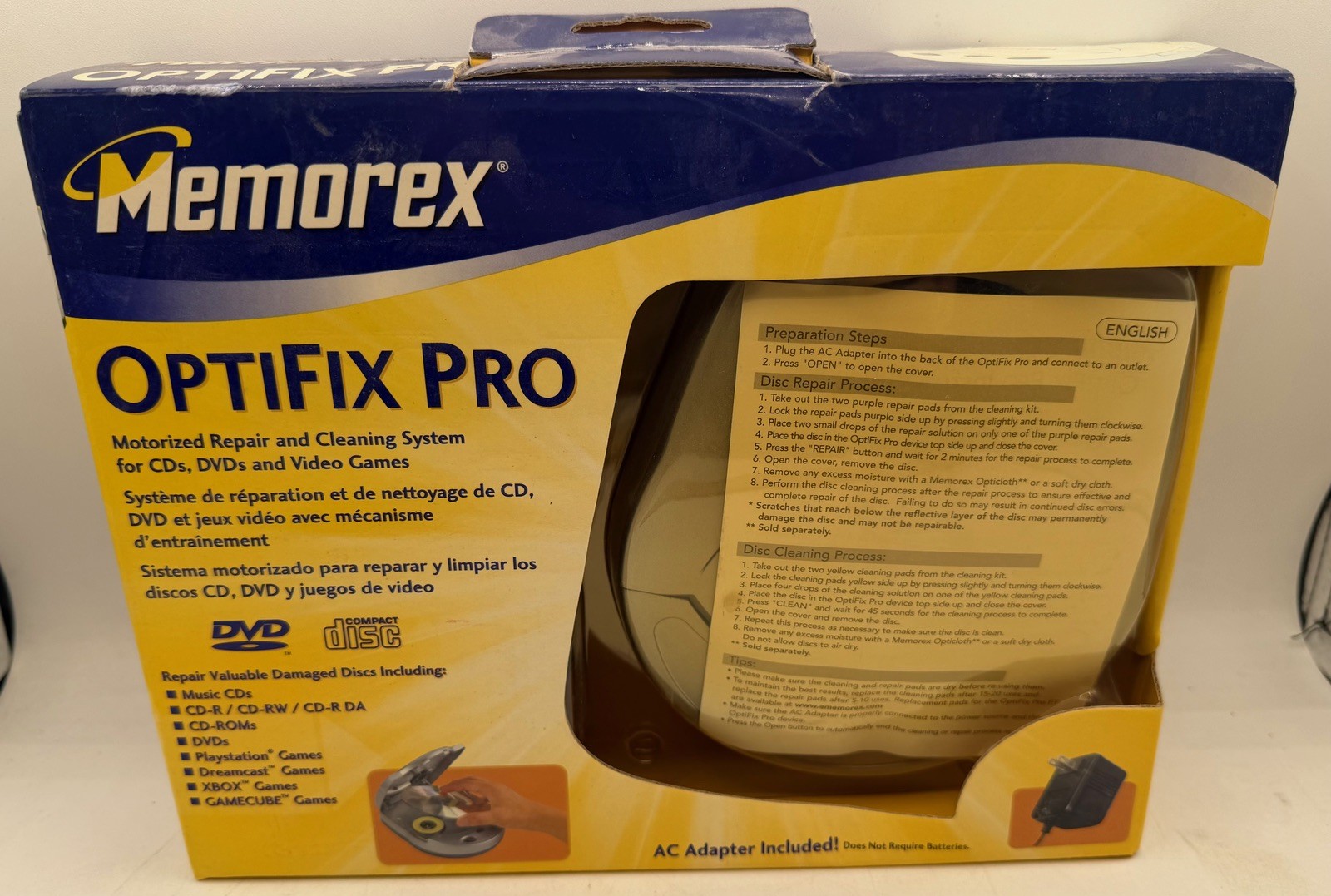 Memorex OptiFix Pro Motorized CD DVD Video Game Disc Repair Cleaner Open Box