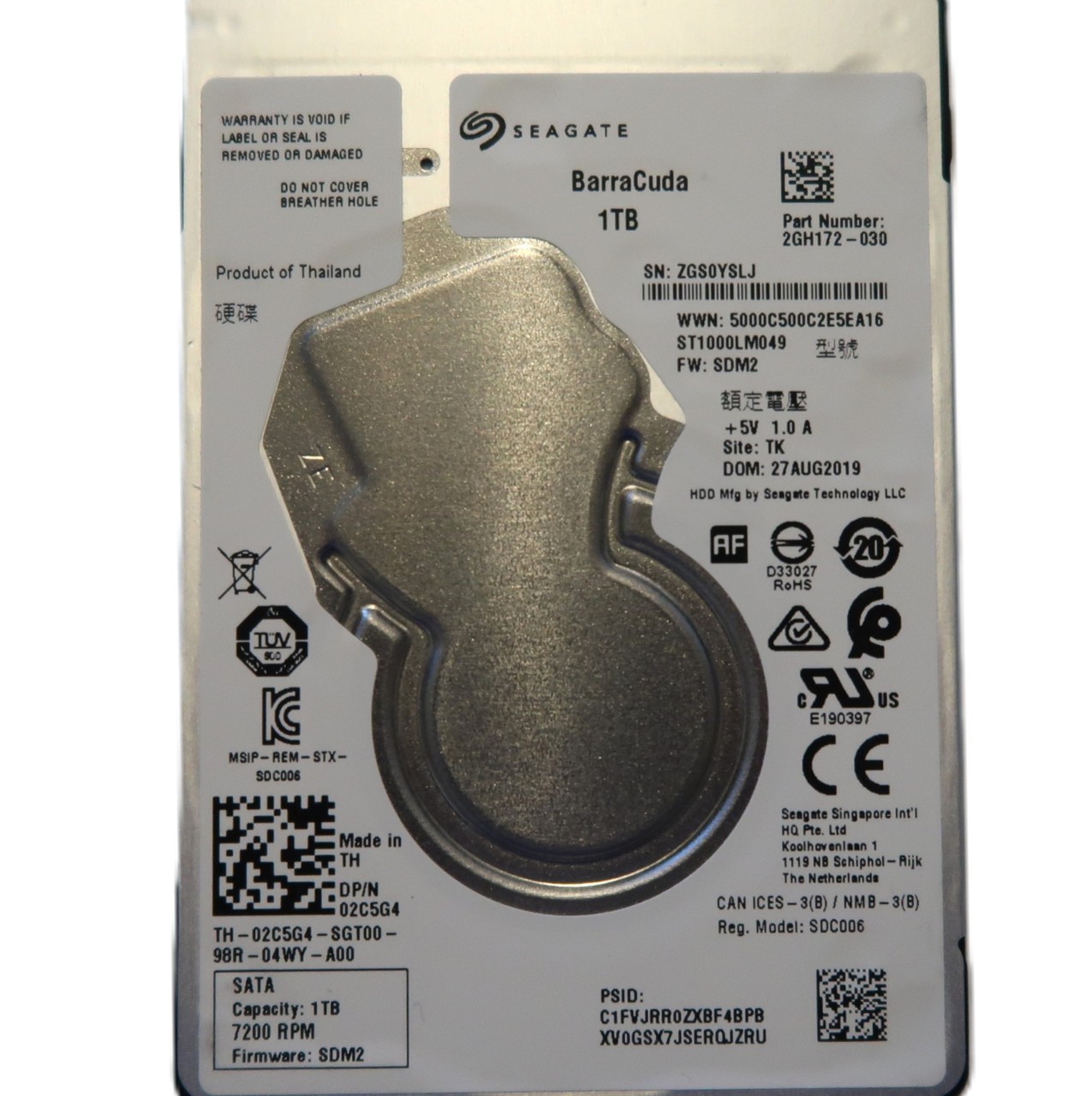 ST1000LM049 PN: 2GH172-030 FW:SDM2 TK Thailand (ZGS0) 2.5" 1000gb Sata AUG/2019