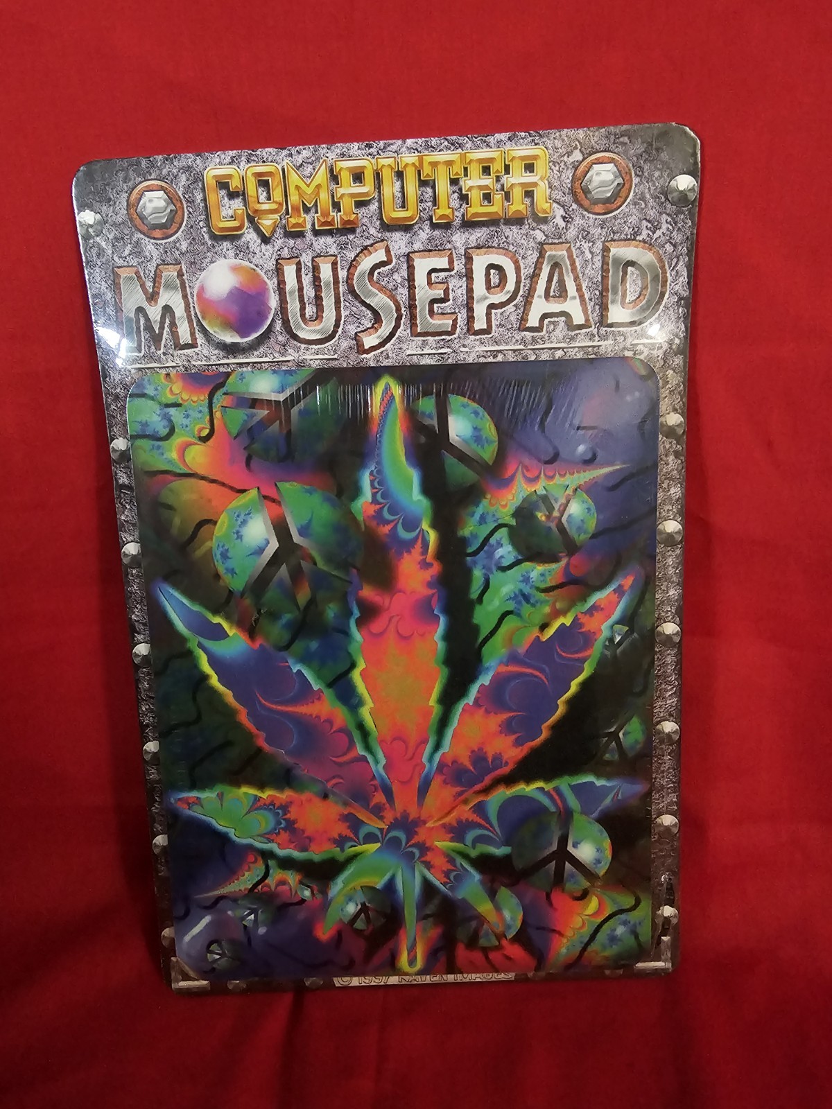 Vintage 1997 Raven Images Mousepad Psychedelic Peace Weed Leaf Computer Sealed