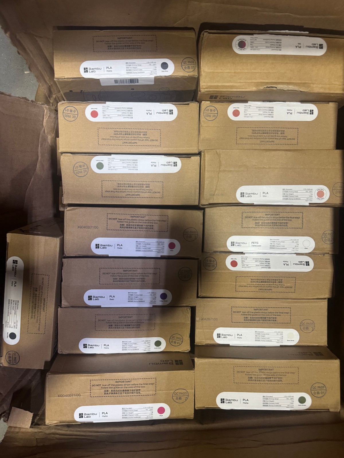 Lot of 15 Random PLA Series Filament 1kg 1.75mm +/- 0.03mm