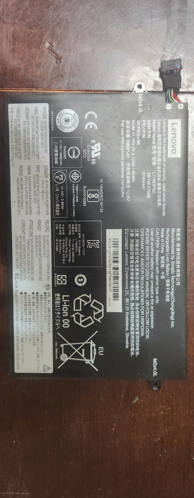 OEM Genuine L17L3P52 45Wh 01AV463 Battery for Lenovo ThinkPad L480 L580 L17C3P52