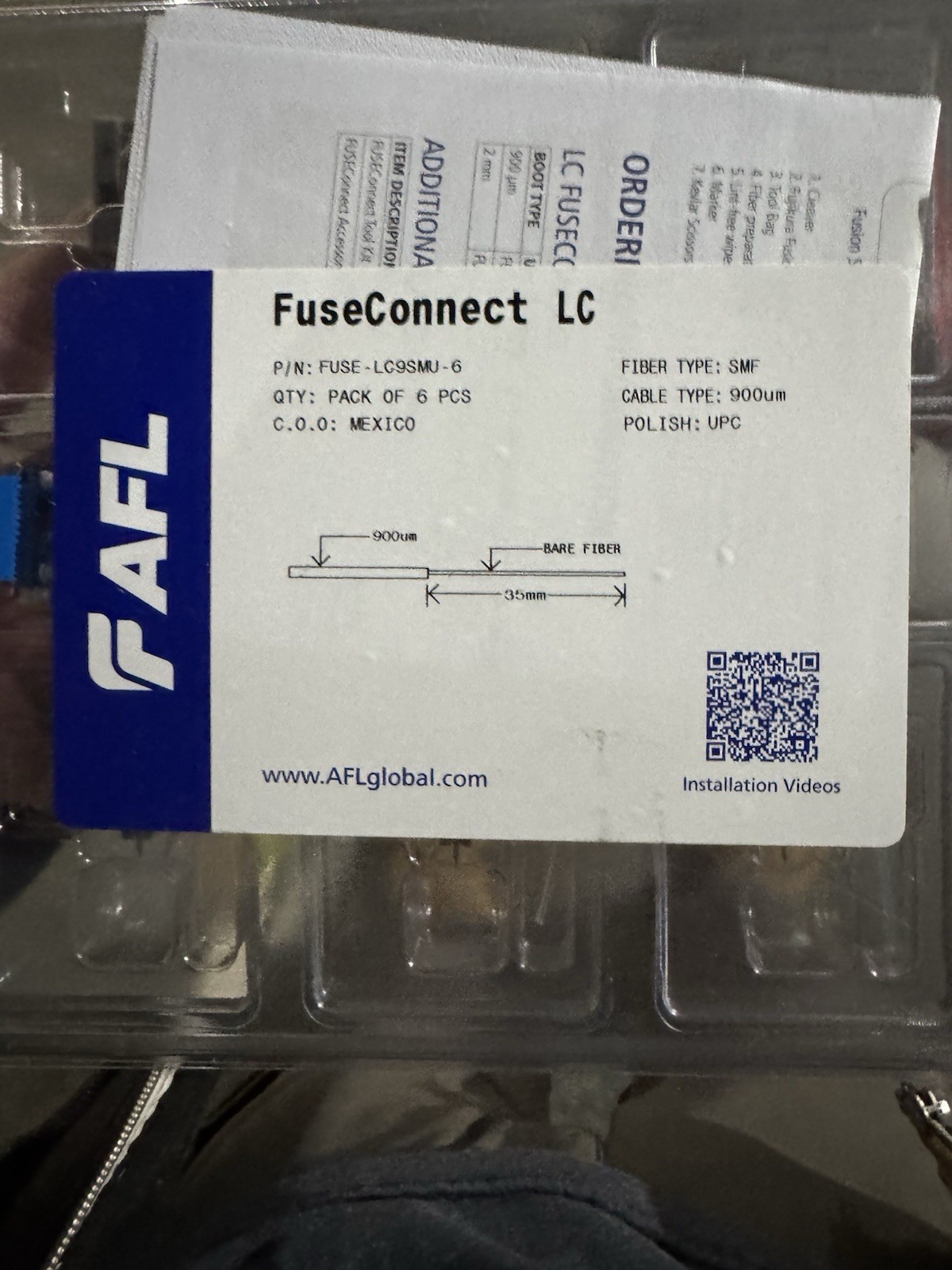 AFL LC9SMU-6 FuseConnect LC UPC Single Mode Fiber Optic Connector, 6-Pack