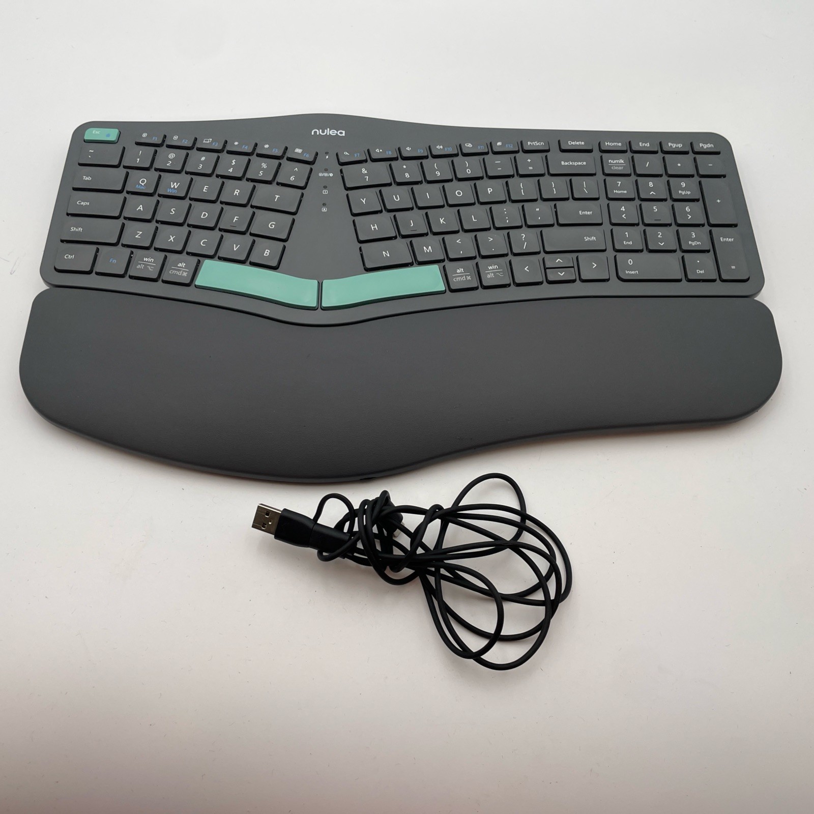 Nulea HD315 Gray Green Wireless USB-C Charging Split Ergonomic Keyboard  READ