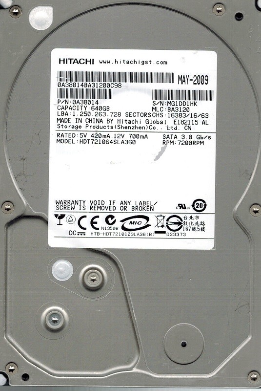 Hitachi HDT721064SLA360 P/N: 0A38014 MLC: BA3120 640GB